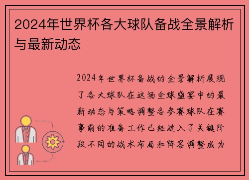2024年世界杯各大球队备战全景解析与最新动态