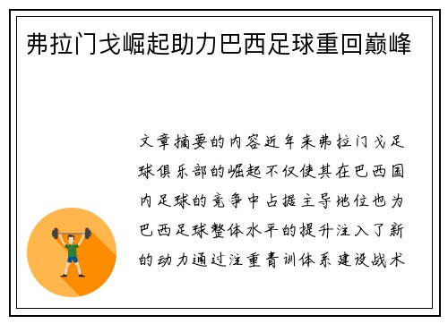弗拉门戈崛起助力巴西足球重回巅峰